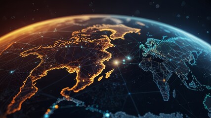 Communication technology for internet business. Global world network and telecommunication on earth cryptocurrency and blockchain and IoT.