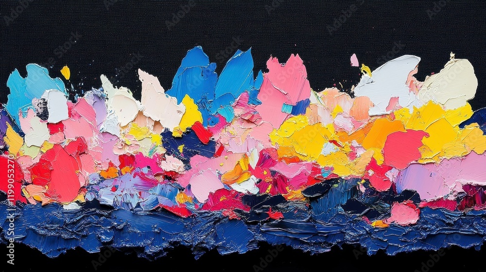 Poster the artwork features a dynamic blend of colors applied with thick brush strokes, creating an abstrac