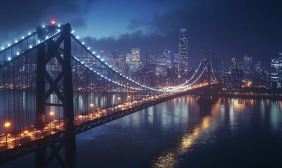 Obraz premium Cyberpunk Cityscape with Bridge and Illuminated Skyscrapers