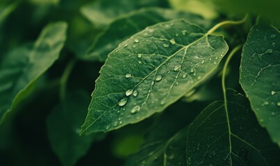 Close-up of a Water Droplet on a Green Leaf with Visible Veins
