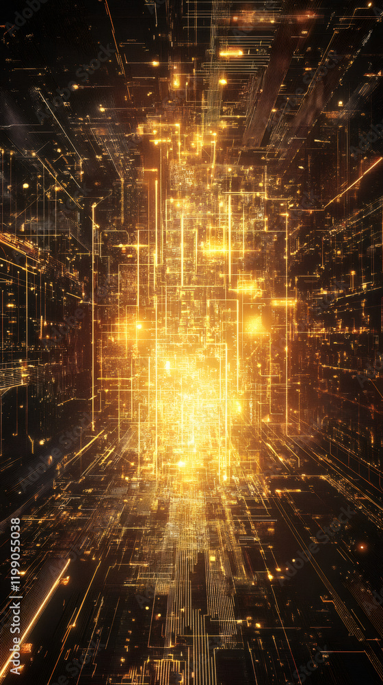 Leinwandbilder glowing golden network infrastructure visualizing interconnected digital pathways, data transmission