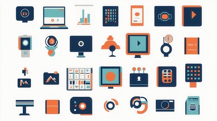 Collection of Modern Icons Representing Digital Media Tools
