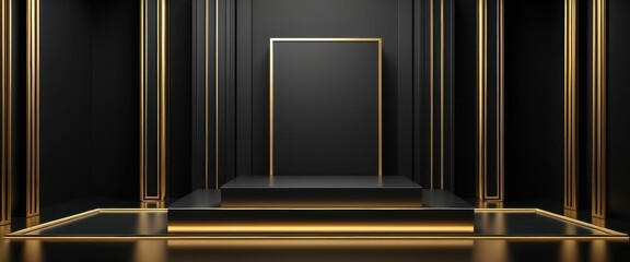 Luxurious black and gold interior with geometric art deco design