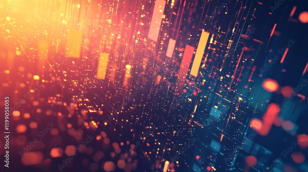 Fototapete abstract digital background with glowing lines and particles.