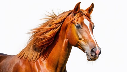 Obraz premium Chestnut Horse Portrait - White Background - AI Photo