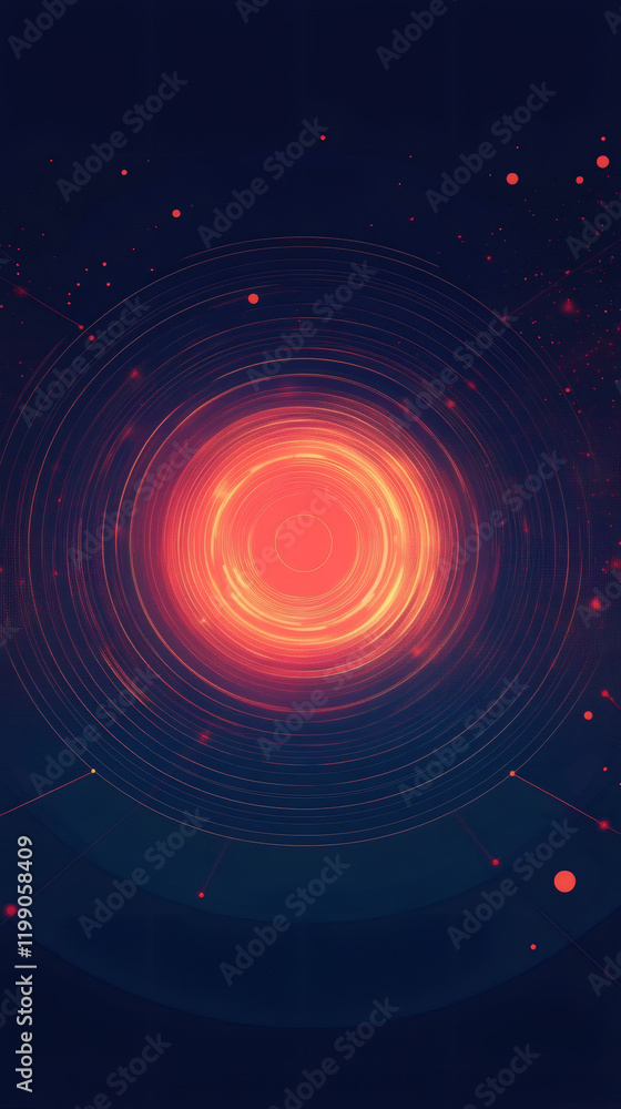 Leinwandbilder glowing concentric circles radiating luminous particles across dark digital landscape, generating me