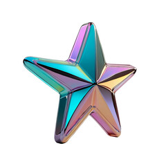 3D chrome element in Y2K style, isolated background, liquid holographic metal. Star with rainbow shine, glowing.