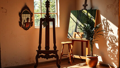 A_icon_of_In_an_open-air,_sun-drenched_atelier,_a_harmonious_assemblage_of_inanimate_objects_basks_in_the_golden_light_of_a_mid-afternoon_summer Generative AI