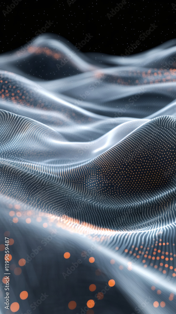Leinwandbilder abstract digital landscape with flowing particles forming waves in a cyberspace environment with glo