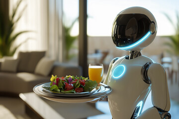 Robot serving food and drinks in a modern living room © castillo bermudez
