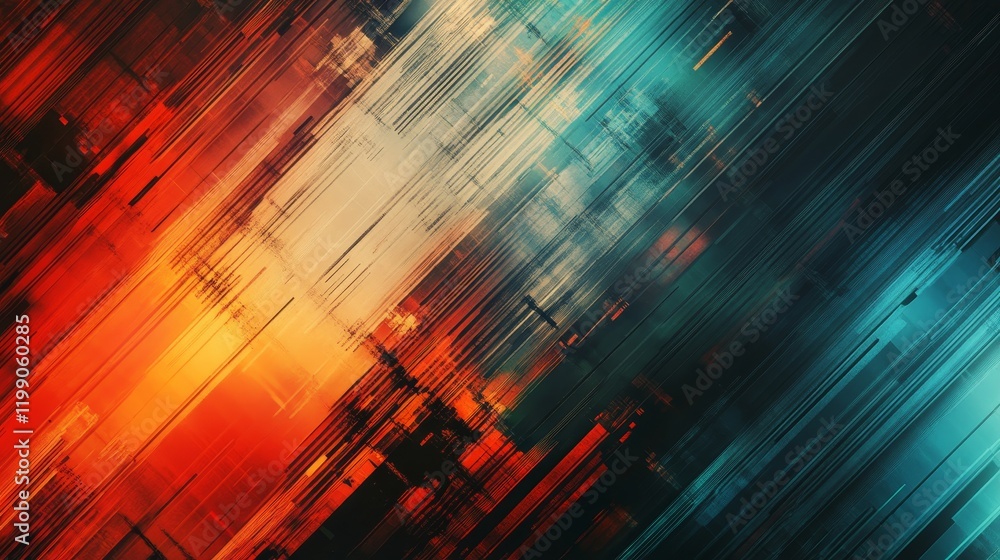 Aufkleber abstract art with red and blue hues and diagonal lines.