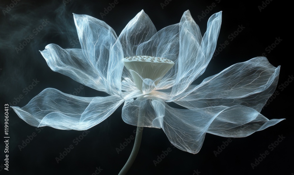 Aufkleber delicate translucent petals unfolding from a central stem as soft ethereal light emanates from withi
