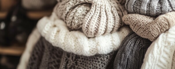 Cozy winter wardrobe essentials with sweaters and accessories.