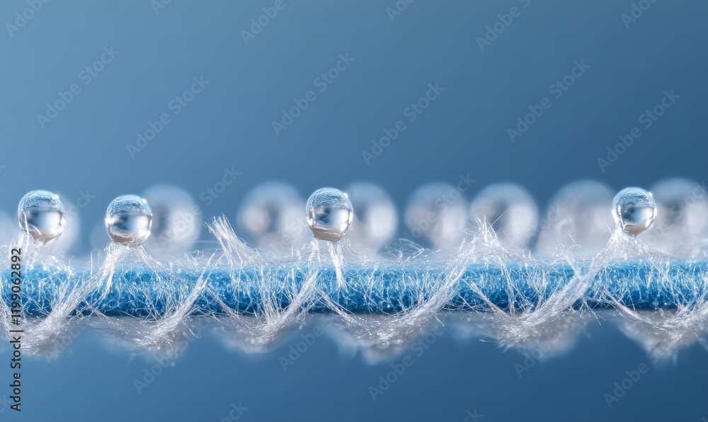 Poster dew drops on a fuzz dandelion macro close-up. beautiful soft blurred blue background. gentle air art