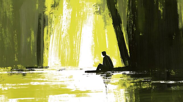 A harmonious scene of koi fish in a golden pond, with soft ripples and light beams creating a sense of balance and tranquility