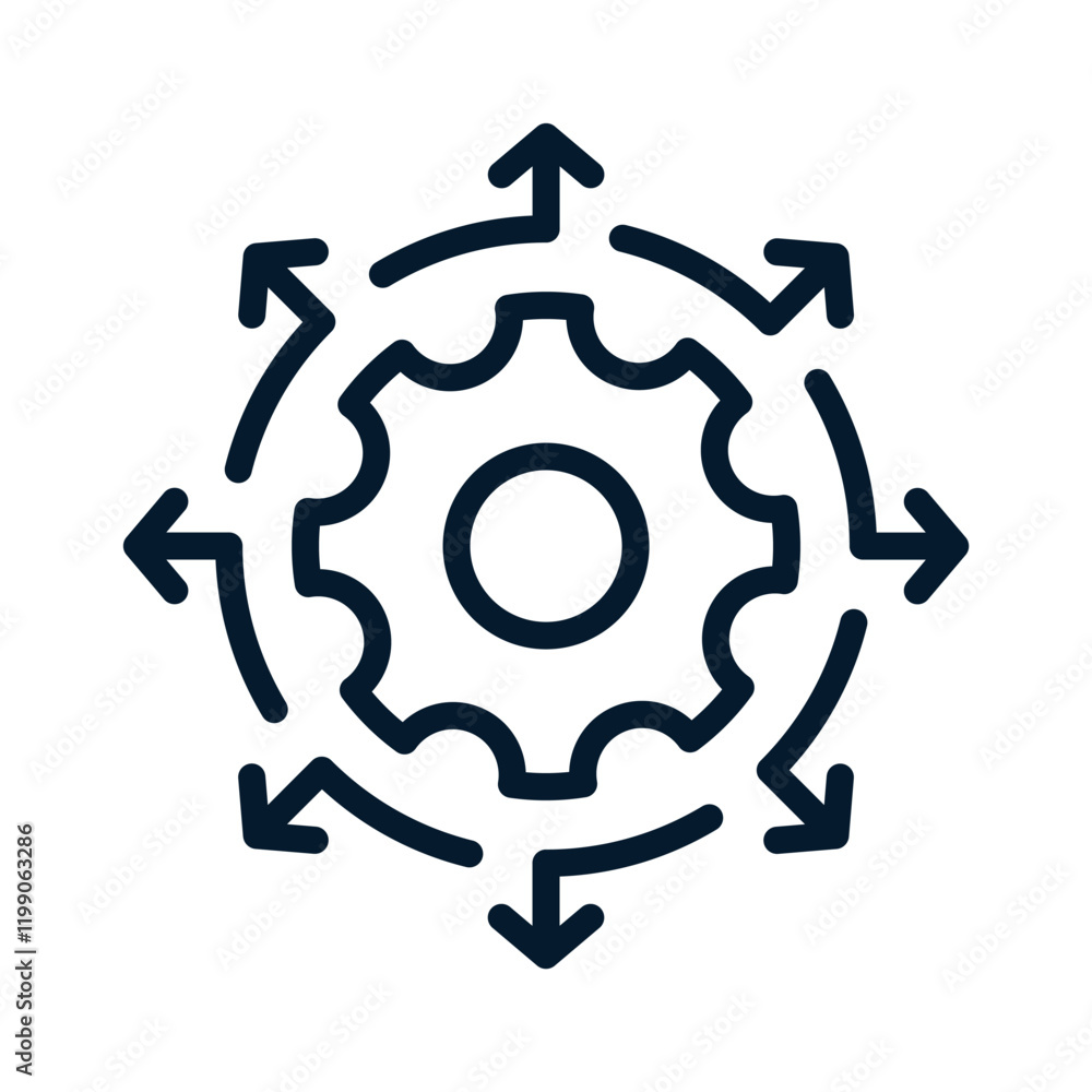 Poster impact concept, workflow. vector linear icon isolated on white background.