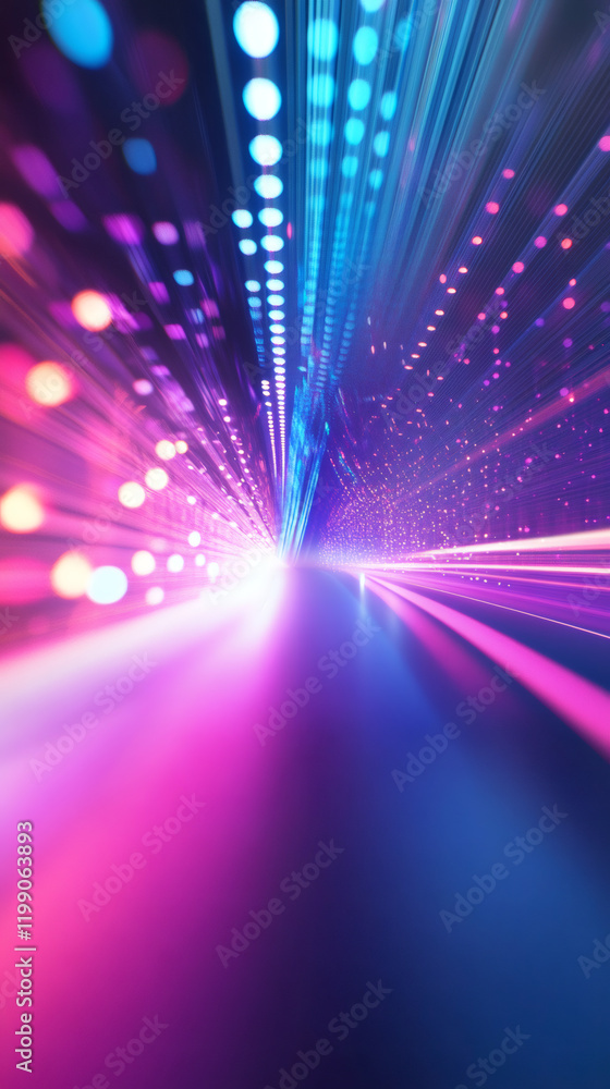 Poster Vibrant neon lights generating futuristic tunnel illusion with dynamic motion blur effect