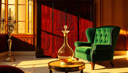 A_icon_of_In_an_opulent,_sun-drenched_drawing-room,_the_golden_hour_casts_a_warm,_amber_glow_The_room_is_a_symphony_of_geometric_shapes,_with Generative AI