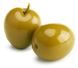 green olives isolated on white background. clipping path