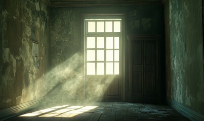 Dark empty room with light coming in through an open door