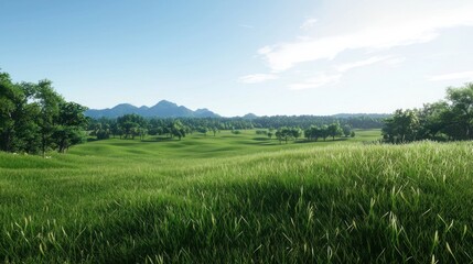Fototapeta premium Serene Green Grassland Landscape