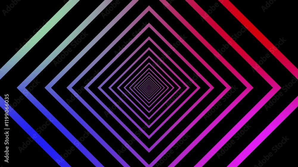 Poster a 4k abstract loop featuring a green neon rhombus tunnel, with glowing edges and dynamic movement. t