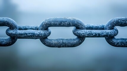 Frozen Metal Chain Link Outdoors, Blurry Background, Security Concept