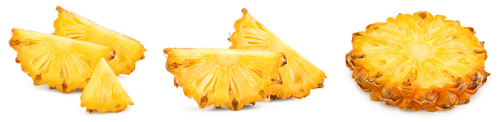 sliced pineapple isolated on white background. exotic fruit. clipping path