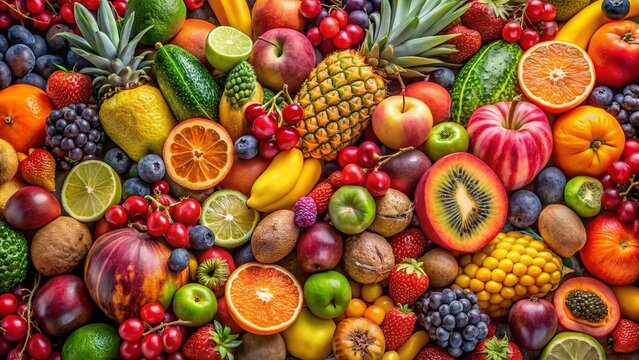 Panoramic View of a Colorful Collection of Every Fruit - Powered by Adobe