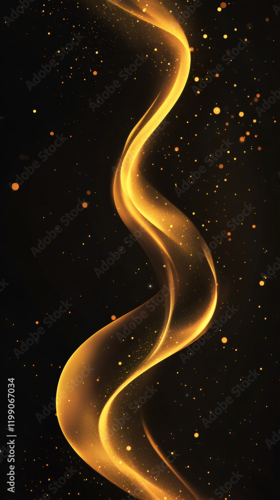 Poster Abstract golden wave flowing on black background with particles, ideal for websites, presentations and marketing materials
