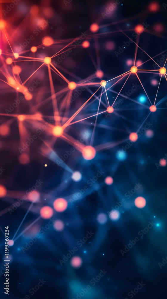 Fototapete luminous interconnected nodes forming intricate digital network, representing technological connecti