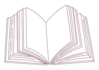 Opened line art book. Reading and literature. Vector illustration.