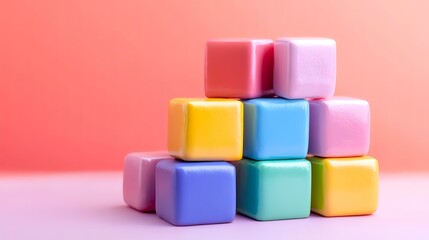 Colorful blocks stacked against pink background; growth concept; website banner