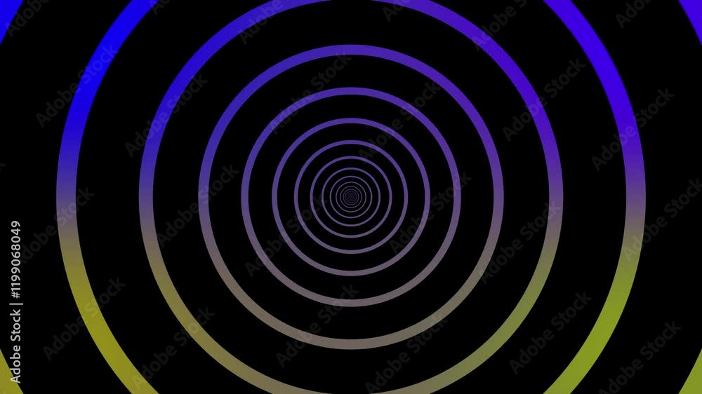 Poster mesmerizing spiral pattern in vibrant colors creating a hypnotic effect against a dark background.