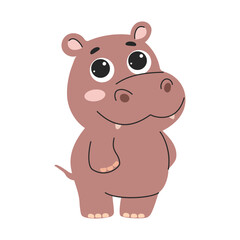 Cute cartoon hippo. Vector illustration isolated on white background.