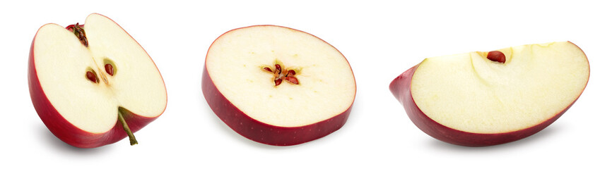 sliced red apples isolated on white background. clipping path