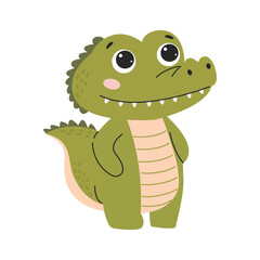 Cute cartoon crocodile. Vector illustration isolated on white background.