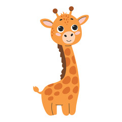 Cute cartoon giraffe. Vector illustration isolated on white background.