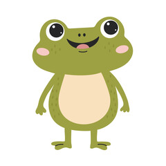 Obraz premium Cute funny smiling frog cartoon character vector illustration isolated on white background