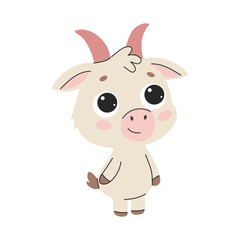 Cute cartoon goat. Flat vector illustration. Domestic animals from a farm.