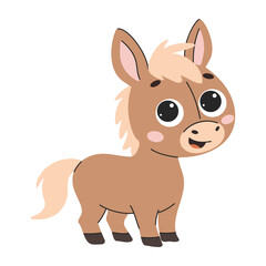 Cute cartoon horse. Little kawaii pony horse. Vector illustration isolated on a white background.