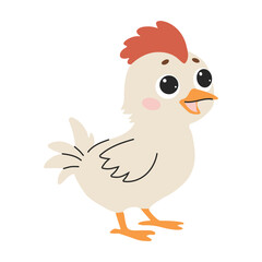 Cute chicken isolated on white background. Vector illustration in flat style.