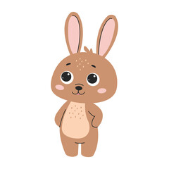 Cute cartoon bunny. Rabbit. Forest animals. Vector illustration. Isolated on white background.