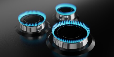 Three propane butane gas burners - 3D illustration