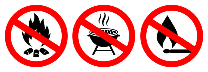 No fire and bbq grilling vector signs
