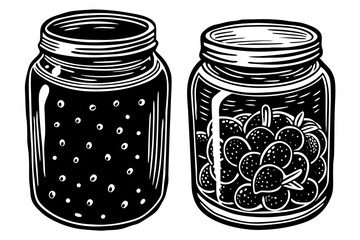 Beautiful preserving jar with content lined up vector illustration