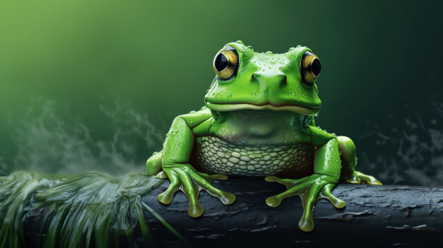 Luminous Green Frog Perched on a Log