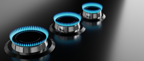 Three propane butane gas burners - 3D illustration