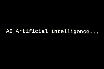 Black computer screen, with the text AI Artificial Intelligence. Use and evolution of artificial intelligence.