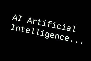 Obraz premium Black computer screen, with the text AI Artificial Intelligence. Use and evolution of artificial intelligence.